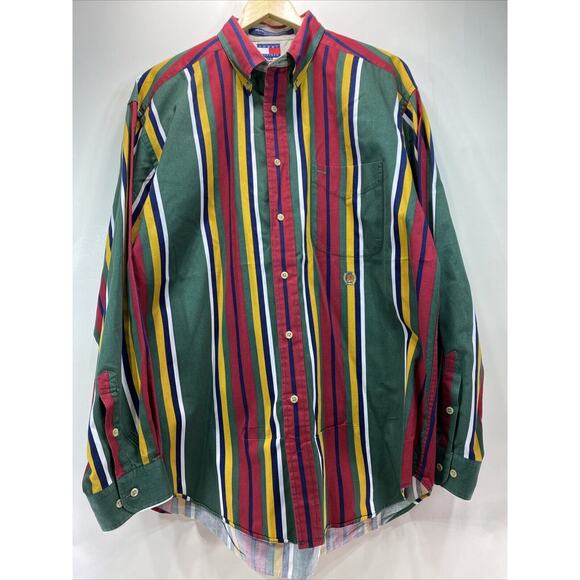 Tommy Hilfiger Vintage 90’s Striped Long Sleeve Button Shirt Size Large 42-44 - Picture 1 of 9